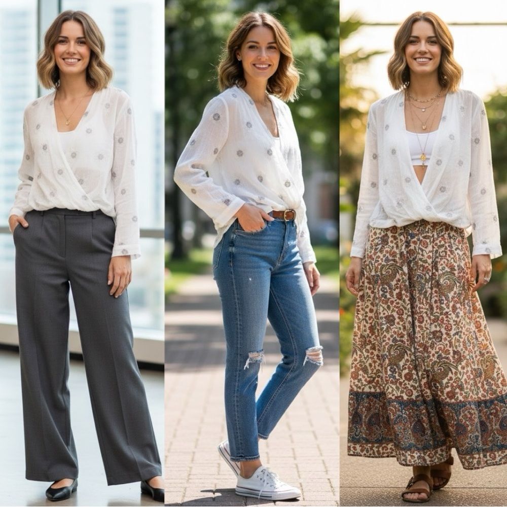 The Room Embroidered Blouse Floral White Sheer Long Sleeve Top Women’s Large